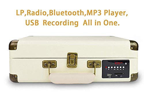 DIGITNOW! Tocadiscos Bluetooth de Cuero - Función Grabación, FM Radio, MP3,USB, SD, 3 velocidades, 33/45/78 RPM con Altavoces Incorporados DIGITNOW! Tocadiscos Bluetooth de Cuero - Función Grabación, FM Radio, MP3,USB, SD, 3 velocidades, 33/45/78 RPM con Altavoces Incorporados