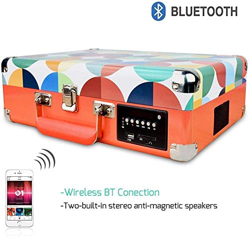 DIGITNOW! Tocadiscos Bluetooth Plato giradiscos Plato Vinilo- Función Grabación, FM Radio, MP3,USB, SD, 3 velocidades, 33/45/78 RPM con Altavoces Incorporados
