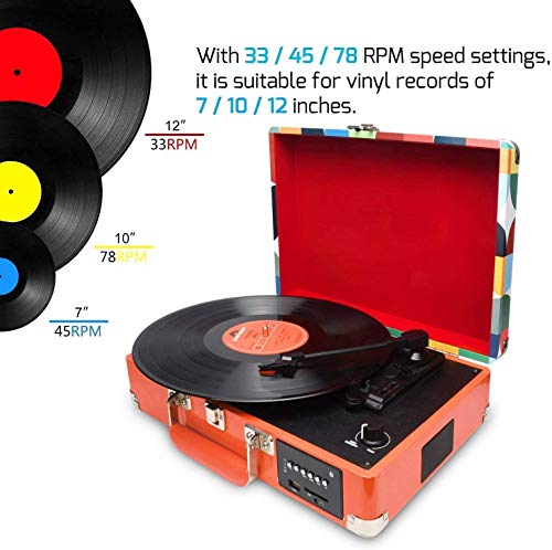 DIGITNOW! Tocadiscos Bluetooth Plato giradiscos Plato Vinilo- Función Grabación, FM Radio, MP3,USB, SD, 3 velocidades, 33/45/78 RPM con Altavoces Incorporados DIGITNOW! Tocadiscos Bluetooth Plato giradiscos Plato Vinilo- Función Grabación, FM Radio, MP3,USB, SD, 3 velocidades, 33/45/78 RPM con Altavoces Incorporados