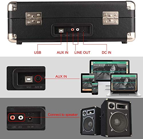 DIGITNOW! Tocadiscos Plato giradiscos Plato Vinilo 33/45/78 RPM, Maleta Portátil con 2 Altavoces Integrados, Grabador de Vinilo a MP3, USB Reproductor MP3, Entrada AUX y RCA, Negro DIGITNOW! Tocadiscos Plato giradiscos Plato Vinilo 33/45/78 RPM, Maleta Portátil con 2 Altavoces Integrados, Grabador de Vinilo a MP3, USB Reproductor MP3, Entrada AUX y RCA, Negro