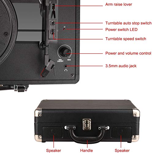 DIGITNOW! Tocadiscos Plato giradiscos Plato Vinilo 33/45/78 RPM, Maleta Portátil con 2 Altavoces Integrados, Grabador de Vinilo a MP3, USB Reproductor MP3, Entrada AUX y RCA, Negro DIGITNOW! Tocadiscos Plato giradiscos Plato Vinilo 33/45/78 RPM, Maleta Portátil con 2 Altavoces Integrados, Grabador de Vinilo a MP3, USB Reproductor MP3, Entrada AUX y RCA, Negro