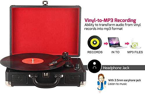 DIGITNOW! Tocadiscos Plato giradiscos Plato Vinilo 33/45/78 RPM, Maleta Portátil con 2 Altavoces Integrados, Grabador de Vinilo a MP3, USB Reproductor MP3, Entrada AUX y RCA, Negro DIGITNOW! Tocadiscos Plato giradiscos Plato Vinilo 33/45/78 RPM, Maleta Portátil con 2 Altavoces Integrados, Grabador de Vinilo a MP3, USB Reproductor MP3, Entrada AUX y RCA, Negro
