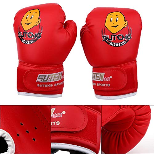 Dilwe 1 Par de Guantes de Boxeo Cuero PU Guantes de Boxeo Junior para Estudiantes Familia 3-10 Años (Negro)