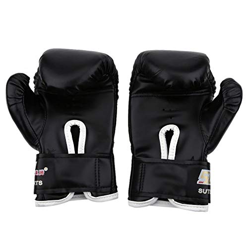 Dilwe 1 Par de Guantes de Boxeo Cuero PU Guantes de Boxeo Junior para Estudiantes Familia 3-10 Años (Negro)