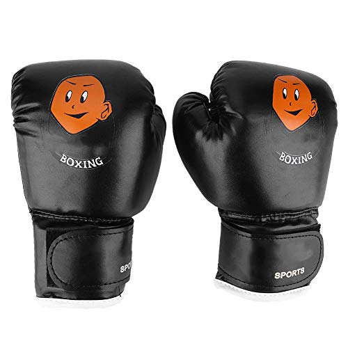 Dilwe 1 Par de Guantes de Boxeo Cuero PU Guantes de Boxeo Junior para Estudiantes Familia 3-10 Años (Negro)