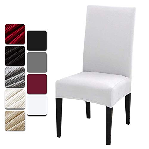 Dioxide Fundas para Sillas Pack de 4 Fundas Sillas Comedor, Fundas Elásticas Chair Covers Lavables Desmontables Cubiertas para Sillas Muy Fácil de Limpiar Duradera(Blanco,Paquete de 4)