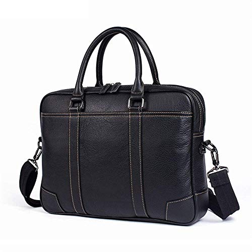 Dirgee Bolsa de Laptop de 14 Pulgadas Maletín de Cuero Maletín Cross Cross Square Square Hombre Hombre Bolso Maletín Bolsa de Hombro Casual Estilo Vintage (Color: Negro, Tamaño: 38x27x7cm)