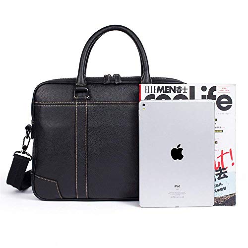 Dirgee Bolsa de Laptop de 14 Pulgadas Maletín de Cuero Maletín Cross Cross Square Square Hombre Hombre Bolso Maletín Bolsa de Hombro Casual Estilo Vintage (Color: Negro, Tamaño: 38x27x7cm)