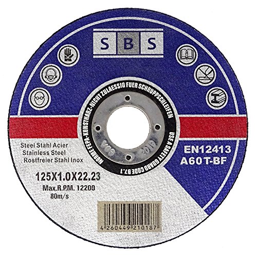 Disco de corte de SBS (acero inoxidable, 100 unidades, 125 x 1,0 mm).