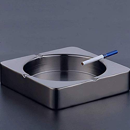 Discos De Cenicero para Cigarros, Mesa Moderna De Acero Inoxidable para Interiores O Exteriores, Acero Negro, Simple, Cuadrado, Gran Hotel, Club, Club, Bar, Hollín, Regalos para Hombres, 18 * 18 * 4