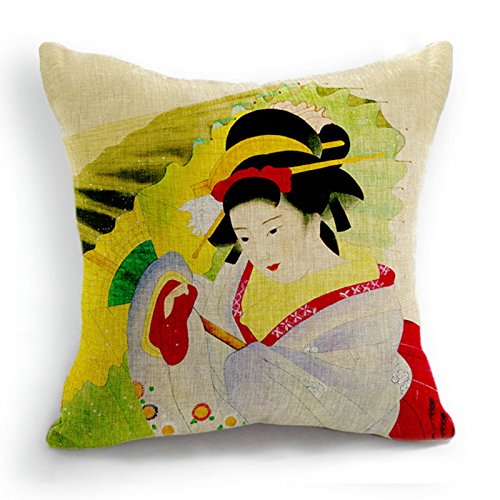 Diseño Retro en una notificación japoneses Geisha de manga corta para mujer paraguas diseño con texto en inglés de cojín con funda de almohada Sham 45 cm Diseño Retro en una notificación japoneses Geisha de manga corta para mujer paraguas diseño con texto en inglés de cojín con funda de almohada Sham 45 cm