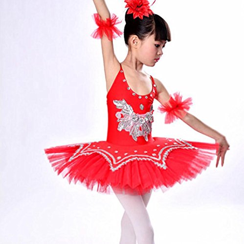 Disfraz de Bailarina para niñas con Vestimenta de Ballet práctica Blanca/Amarilla/roja/Azul, Red, 120cm