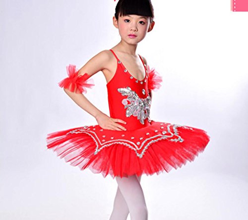 Disfraz de Bailarina para niñas con Vestimenta de Ballet práctica Blanca/Amarilla/roja/Azul, Red, 120cm