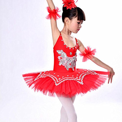 Disfraz de Bailarina para niñas con Vestimenta de Ballet práctica Blanca/Amarilla/roja/Azul, Red, 140cm