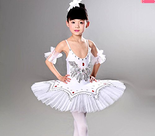 Disfraz de Bailarina para niñas con Vestimenta de Ballet práctica Blanca/Amarilla/roja/Azul, White, 160cm