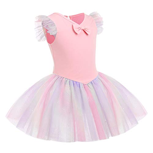 Disfraz de bailarina para niños y niñas, manga con mosca, lentejuelas, arco iris, leotardos, escuela de gimnasia, tutú, falda de danza, vestido de princesa de hada