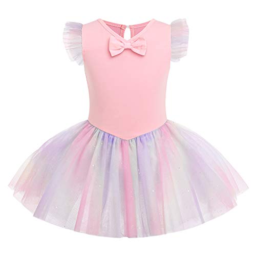 Disfraz de bailarina para niños y niñas, manga con mosca, lentejuelas, arco iris, leotardos, escuela de gimnasia, tutú, falda de danza, vestido de princesa de hada