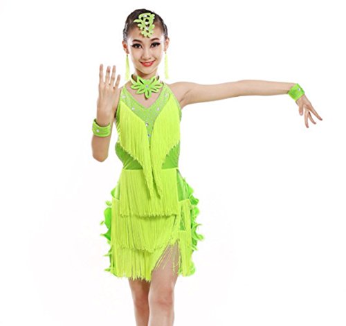 Disfraz de Baile Latino para niñas Disfraz de Baile Latino para Danza, Green, 110cm Disfraz de Baile Latino para niñas Disfraz de Baile Latino para Danza, Green, 110cm