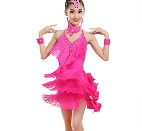 Disfraz de Baile Latino para niñas Disfraz de Baile Latino para Danza, Pink, 120cm