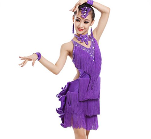 Disfraz de Baile Latino para niñas Disfraz de Baile Latino para Danza, Purple, 140cm