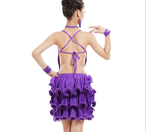 Disfraz de Baile Latino para niñas Disfraz de Baile Latino para Danza, Purple, 140cm