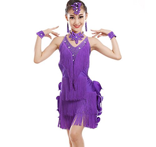 Disfraz de Baile Latino para niñas Disfraz de Baile Latino para Danza, Purple, 140cm