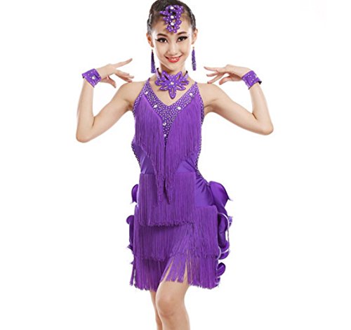 Disfraz de Baile Latino para niñas Disfraz de Baile Latino para Danza, Purple, 140cm Disfraz de Baile Latino para niñas Disfraz de Baile Latino para Danza, Purple, 140cm