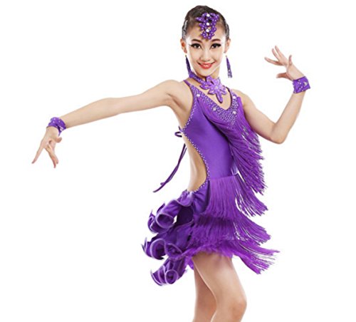 Disfraz de Baile Latino para niñas Disfraz de Baile Latino para Danza, Purple, 140cm
