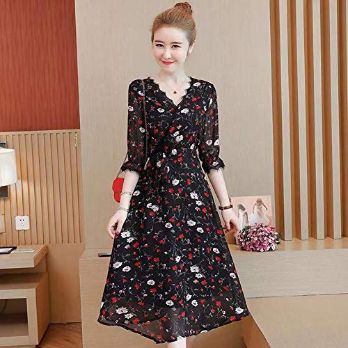 DishyKooker Impresión de moda de gran tamaño de encaje femenino a juego cubierta del vientre gordo MM vestido tembloroso black XL Creative Liftstyle