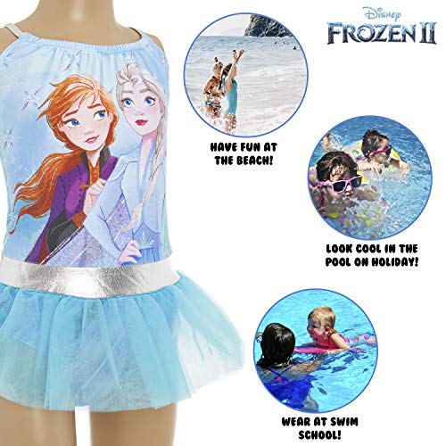 Disney Frozen 2 Bañador para Niña Princesas Anna y Elsa, Trajes de Baño de Una Pieza El Reino del Hielo, Bañadores para Piscina Natacion Vacaciones, Regalos Niñas (9/10 Años)