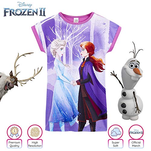 Disney Frozen 2 Pijama Niña, Camison Niña de Las Princesas Anna y Elsa Frozen, Vestidos Niña de Manga Corta, Ropa de Niña Verano, Regalos para Niñas Edad 3-12 Años (5-6 años)