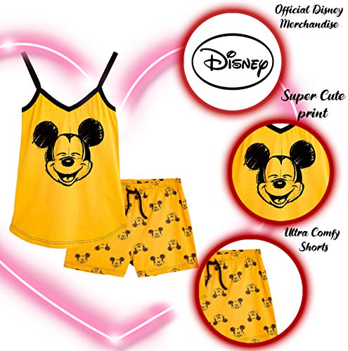 Disney Lounge Wear - Set de pijama para mujer, 100% algodón, Mickey Mouse y Minnie Mouse Amarillo Mostaza M