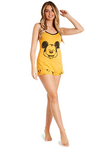 Disney Lounge Wear - Set de pijama para mujer, 100% algodón, Mickey Mouse y Minnie Mouse Amarillo Mostaza M