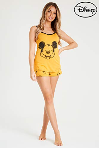 Disney Lounge Wear - Set de pijama para mujer, 100% algodón, Mickey Mouse y Minnie Mouse Amarillo Mostaza M
