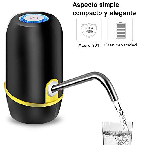 Dispensador de Agua para garrafas, Dosificador de Agua garrafa, Grifos para Botellas de Agua Mineral, Dispensadores de Agua para bidones, Bomba eléctrica para Sacar Agua (Negro-Amarillo)