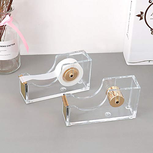 Dispensador de cinta acrílica transparente, dispensador de cinta transparente, cortador de cinta, papelería de escritorio para cortador, 12x6.5x3.5 cm, aprox.190 g, oro