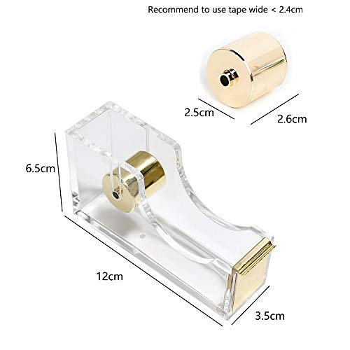 Dispensador de cinta acrílica transparente, dispensador de cinta transparente, cortador de cinta, papelería de escritorio para cortador, 12x6.5x3.5 cm, aprox.190 g, oro