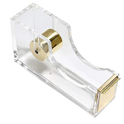 Dispensador de cinta acrílica transparente, dispensador de cinta transparente, cortador de cinta, papelería de escritorio para cortador, 12x6.5x3.5 cm, aprox.190 g, oro