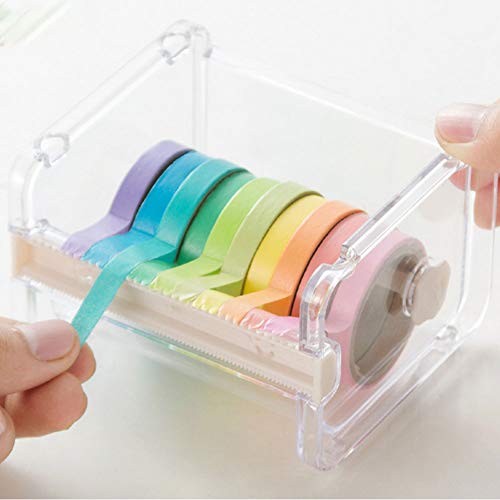 Dispensador de cinta de escritorio visible Washi Dispensador de cinta cinta transparente Titular Cortador de cinta del rollo de escritorio de oficina Escuela Beige