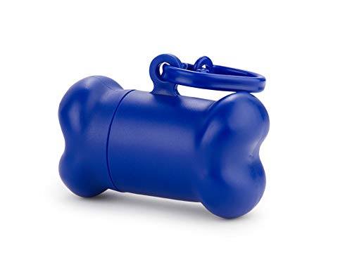 Dispensador en Forma de Hueso de Bolsitas Coletoras de Excremento de Perros y Mascotas - Porta Bolsas de Desechos Heces Caca + 15 Bolsas (Azul)