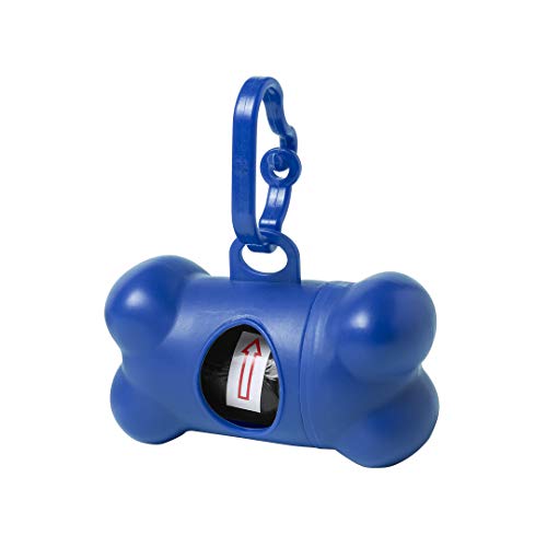 Dispensador en Forma de Hueso de Bolsitas Coletoras de Excremento de Perros y Mascotas - Porta Bolsas de Desechos Heces Caca + 15 Bolsas (Azul)