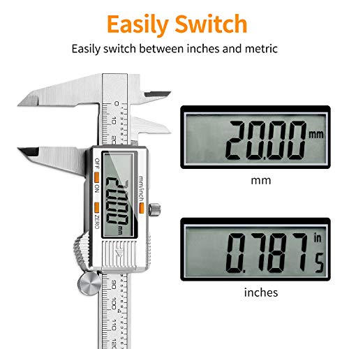 Distianert Calibre Digital 150mm, Pie de Rey Acero Inoxidable Calibrador Digital Electrónico, Gran Pantalla LCD Precisión Viene con un par de guantes y una regla de meta, 0.01mm/Inch Medición