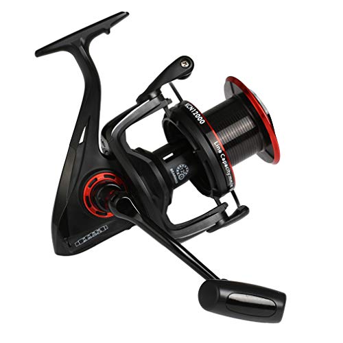 DIWA Carretes de Pesca giratorios 8000 10000 12000 Agua Salada de Agua Dulce Pesca de Caza Mayor Pesca de Surf Ultra Suave Potente Carrete Equipo de hiladora Duradero Eje de Gran tamaño (12000,Negro)