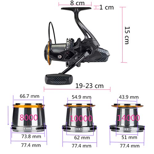 Diwa Carretes de pesca Spinning Serie 8000/10000/14000 Agua salada de agua dulce Big-Game Surf Fishing Fibra de carbono Carrete ultra suave Carrete de gran tamaño potente (14000)