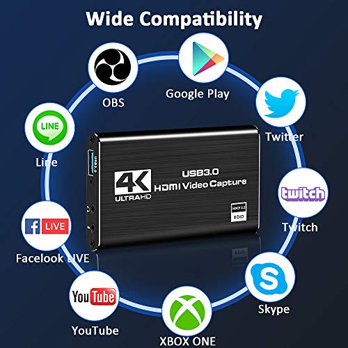 DIWUER Capturadora de Video Audio HDMI, 4K HDMI a USB3.0 Convertidor 1080P 60FPS, Edite Video Audio/Juego/Transmisión Capture para PS4 PS5, Nintendo Switch, Wii, Xbox One DIWUER Capturadora de Video Audio HDMI, 4K HDMI a USB3.0 Convertidor 1080P 60FPS, Edite Video Audio/Juego/Transmisión Capture para PS4 PS5, Nintendo Switch, Wii, Xbox One