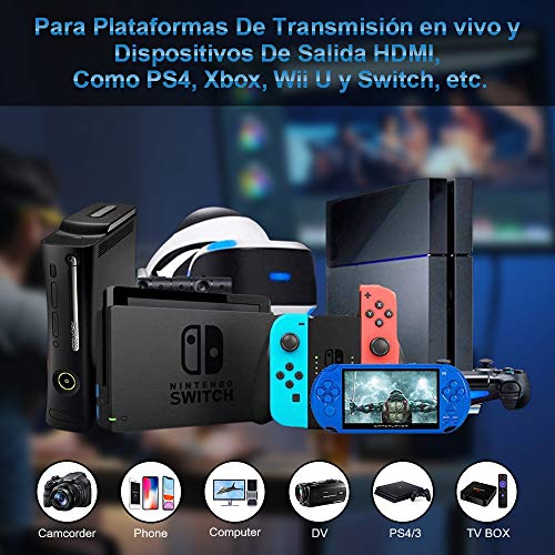 DIWUER Capturadora de Video HDMI, 4K HDMI a USB 2.0 Convertidor Video Audio, HDMI Vídeo Game Capture 1080P 30FPS para Edite Video/Juego/Transmisión/Enseñanza en línea