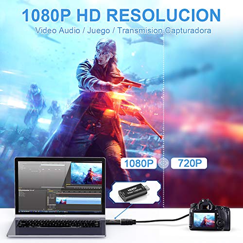 DIWUER Capturadora de Video HDMI, 4K HDMI a USB 2.0 Convertidor Video Audio, HDMI Vídeo Game Capture 1080P 30FPS para Edite Video/Juego/Transmisión/Enseñanza en línea