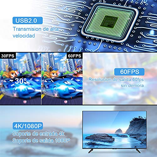 DIWUER Capturadora de Video HDMI, 4K HDMI a USB 2.0 Convertidor Video Audio, HDMI Vídeo Game Capture 1080P 30FPS para Edite Video/Juego/Transmisión/Enseñanza en línea