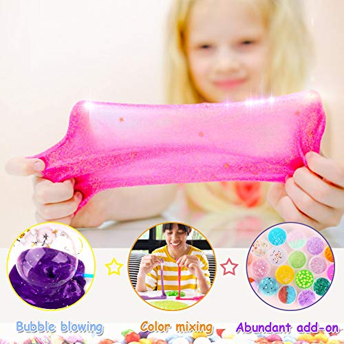 DIY Slime Kit - 24 Colores Kit de Slime Esponjoso con 48 brillantinas, Suministros de Slime Claro para niños, Incluye Arcilla Seca al Aire, rebanadas de Frutas y Herramientas