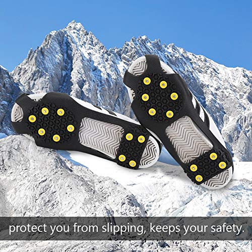 Diyeeni Puntas de Zapato Antideslizantes para Adultos con 10 Dientes, Garras de Zapato, Tacos de Hielo, Puntas de Nieve, protección contra el Deslizamiento de la Suela(L)